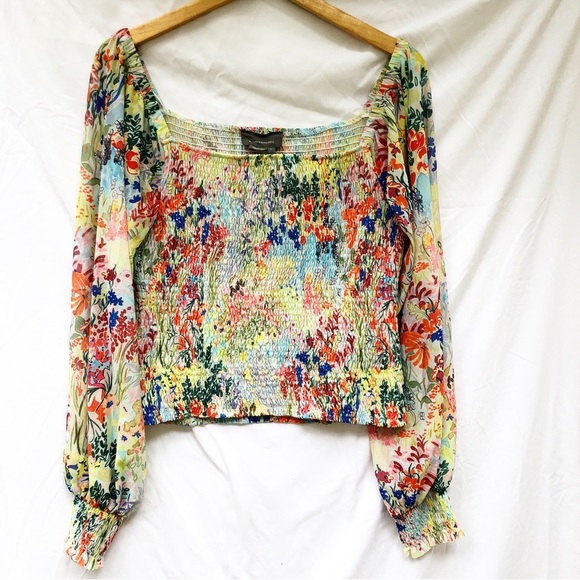 ANTHROPOLOGIE | ROUEN SMOCKED MULTI COLOR FLORAL LONG SLEEVE BLOUSE SIZE LARGE - Picture 5 of 10